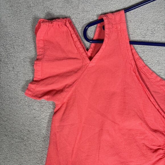 Maria De Guadalajara Top XL Coral Red Gauze Cold Shoulder Handkerchief Lagenlook - Picture 5 of 14
